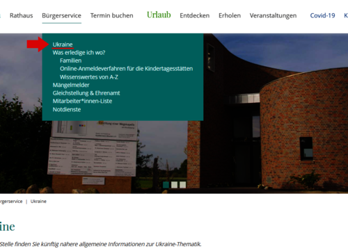 Screenshot der neuen Rubrik "Ukraine" auf der Webseite www.bad-laer.de