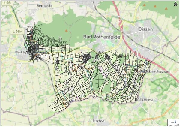 Karte mit Ausbaugebieten und Trassenverlauf für Glasfaserdirektanschlüsse