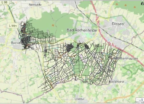 Karte mit Ausbaugebieten und Trassenverlauf für Glasfaserdirektanschlüsse